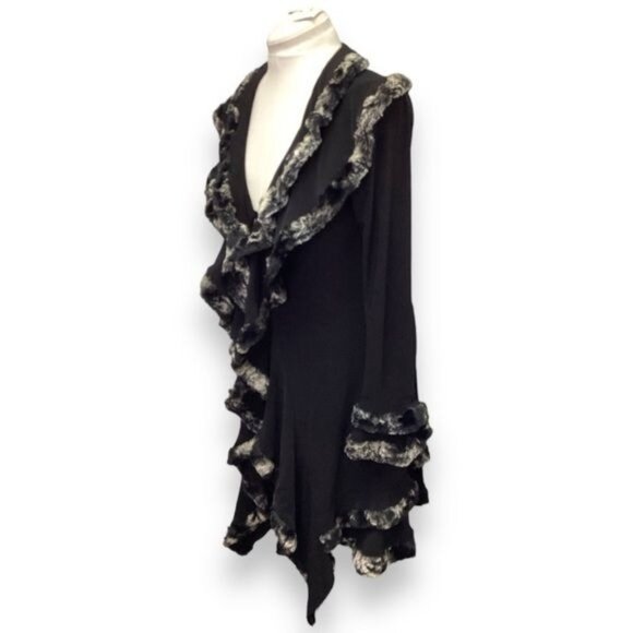 Joseph Ribkoff Women’s Mixed Media Open Front Faux Fur Trim Cardigan, Black, 8 - Picture 5 of 10